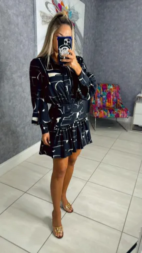 0002 Abstract two tone flare shirt dress