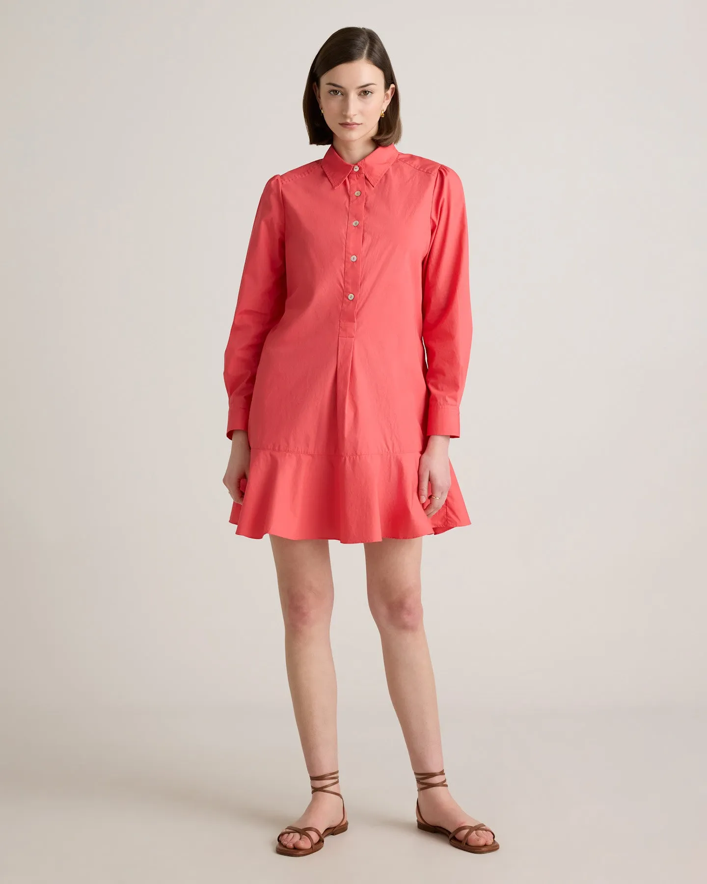 100% Organic Cotton Poplin Drop Waist Shirt Dress