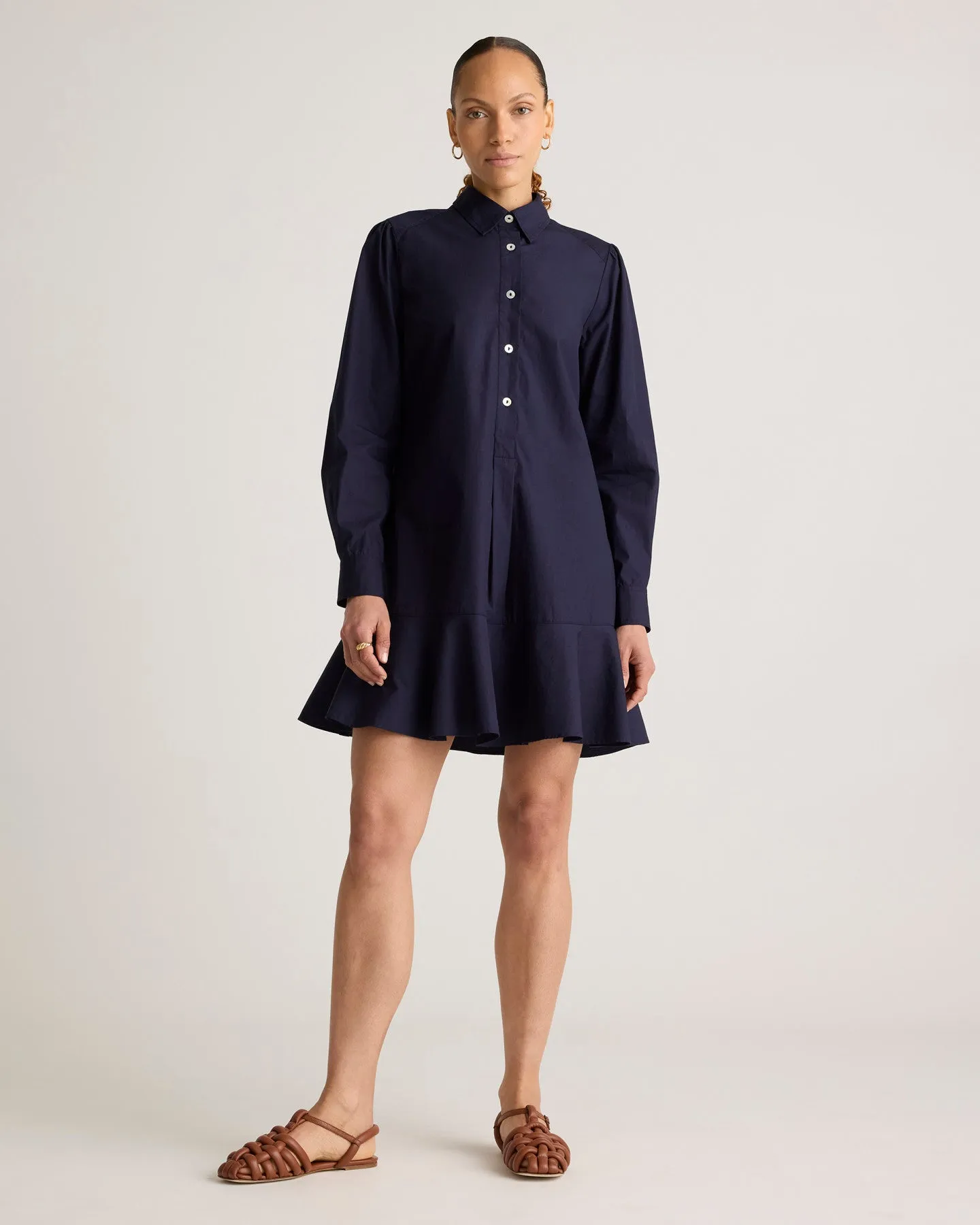 100% Organic Cotton Poplin Drop Waist Shirt Dress