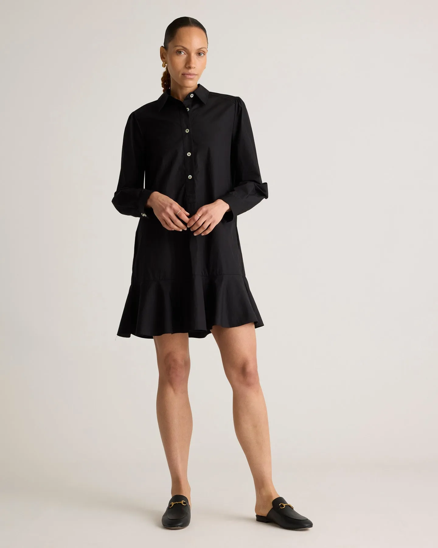 100% Organic Cotton Poplin Drop Waist Shirt Dress