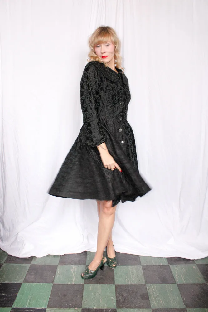 1950s Embroidered Silk and Rayon Princess Coat - Small