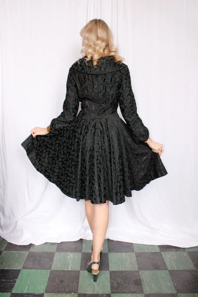 1950s Embroidered Silk and Rayon Princess Coat - Small
