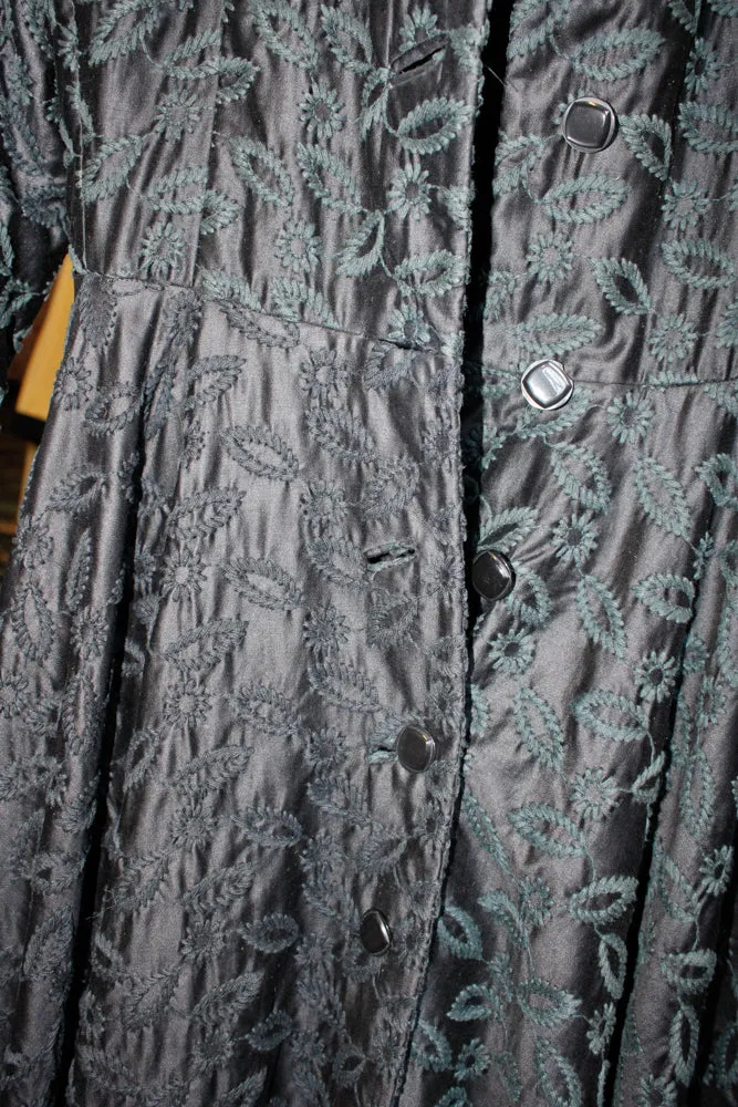 1950s Embroidered Silk and Rayon Princess Coat - Small