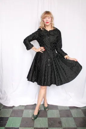 1950s Embroidered Silk and Rayon Princess Coat - Small