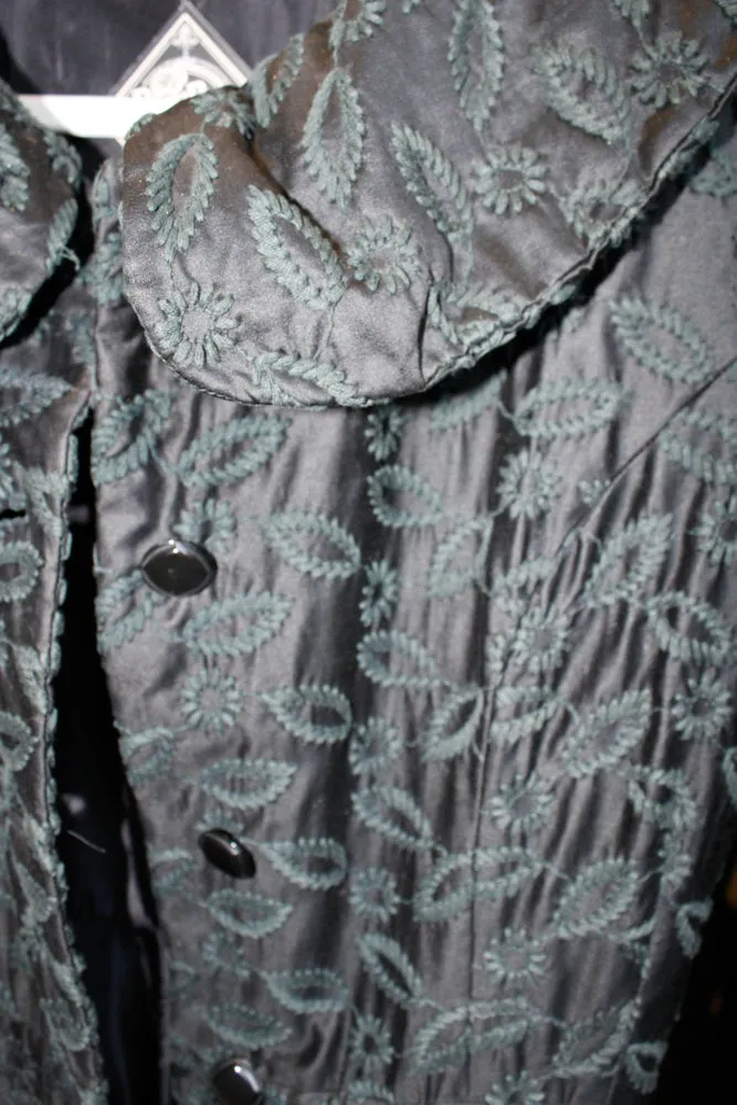 1950s Embroidered Silk and Rayon Princess Coat - Small