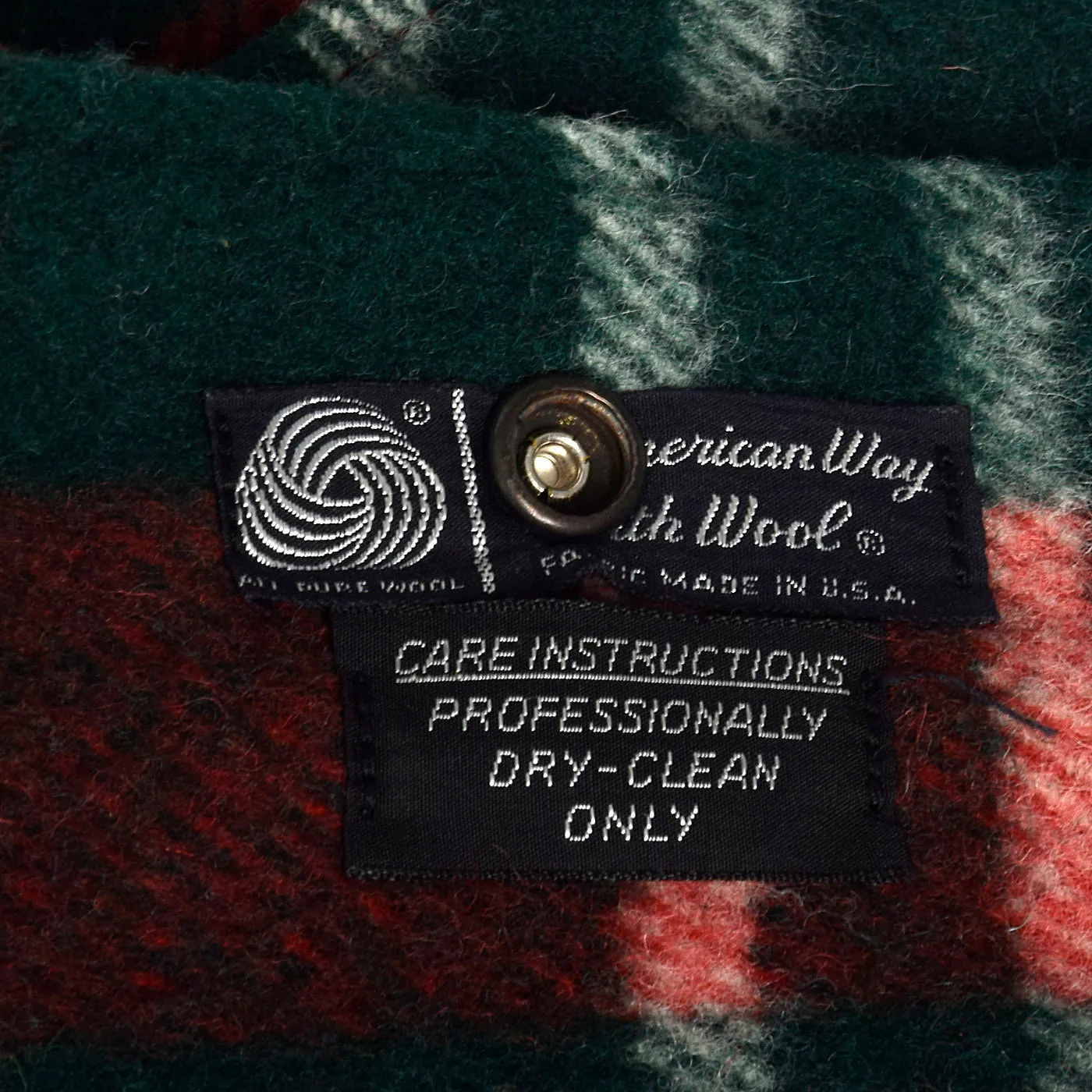 1970s Mens Wool Coat in Red and Green Plaid