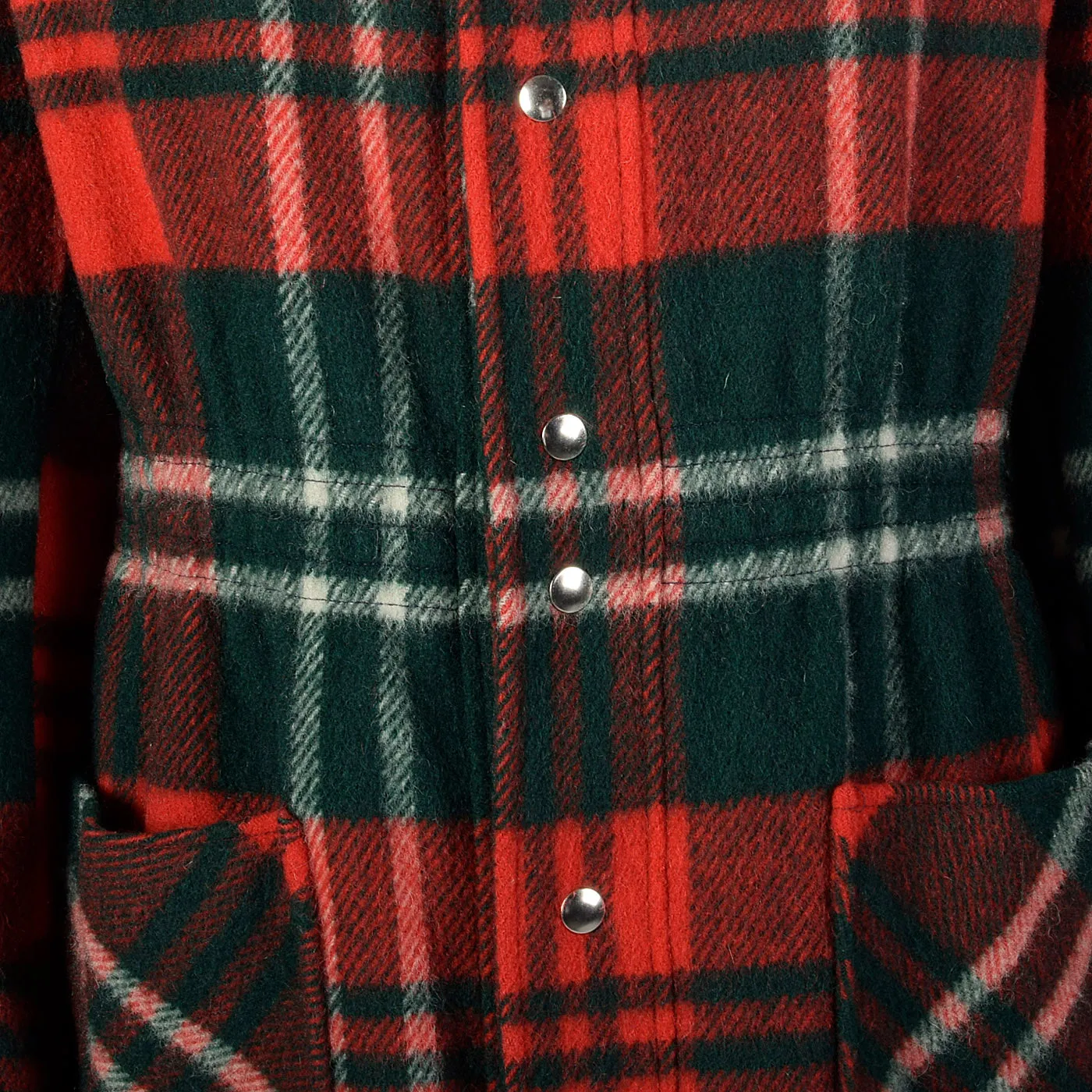 1970s Mens Wool Coat in Red and Green Plaid