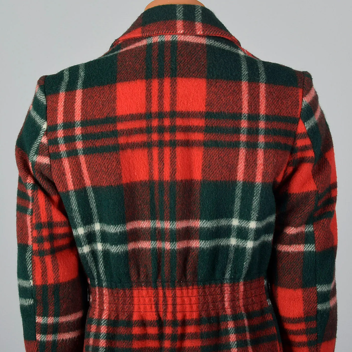 1970s Mens Wool Coat in Red and Green Plaid