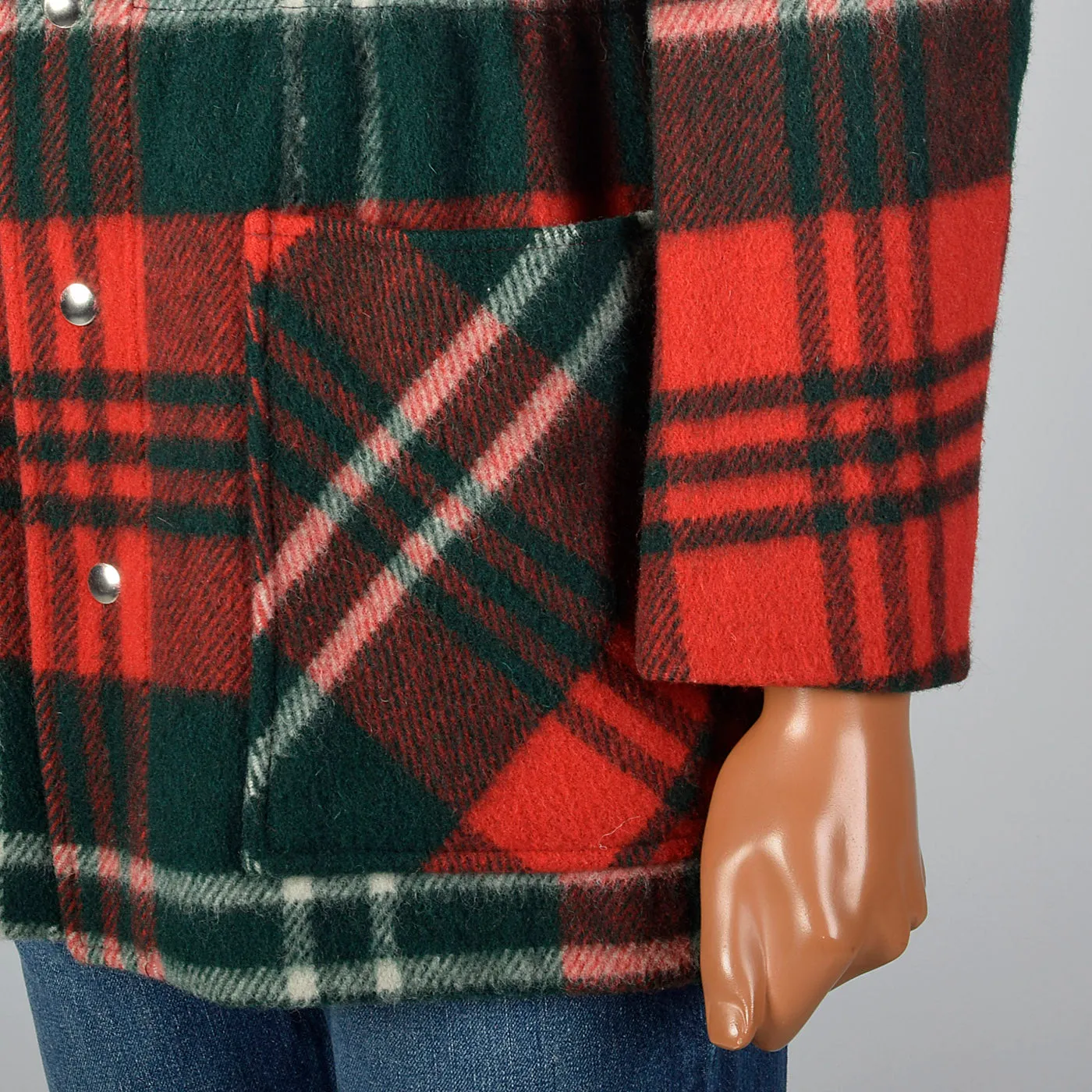 1970s Mens Wool Coat in Red and Green Plaid