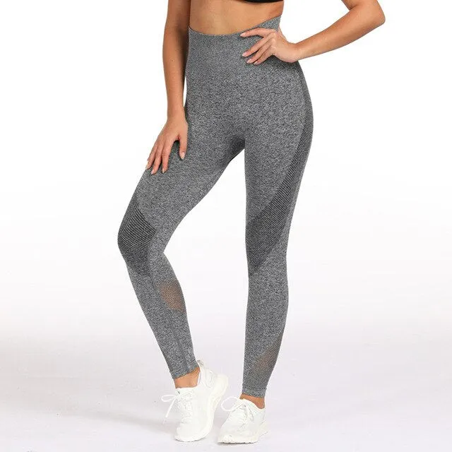 2 Piece Sports Yoga Sets Gym Fitness Athletic Pants Leggings Sportswear Seamless Long Sleep Top Set