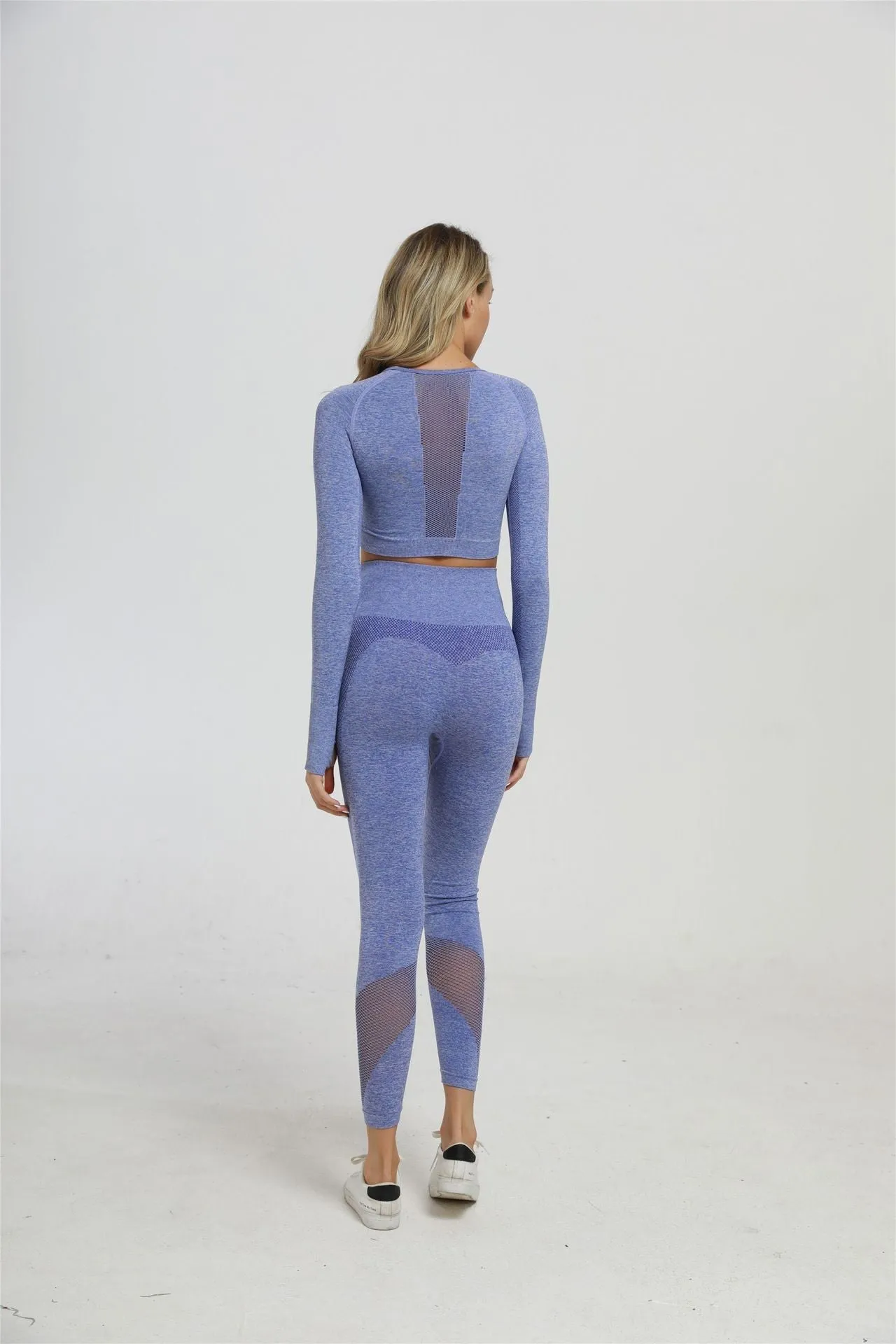 2 Piece Sports Yoga Sets Gym Fitness Athletic Pants Leggings Sportswear Seamless Long Sleep Top Set