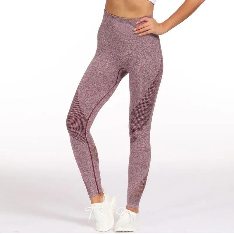 2 Piece Sports Yoga Sets Gym Fitness Athletic Pants Leggings Sportswear Seamless Long Sleep Top Set
