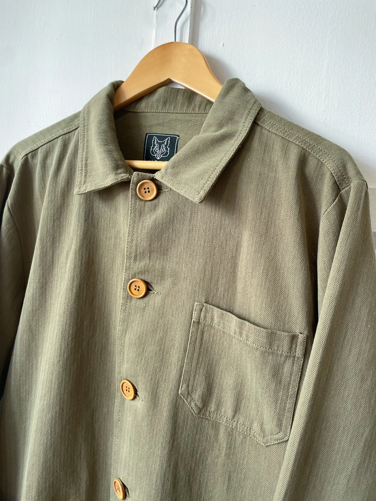 60s Style Herringbone Chore Jacket Army Green