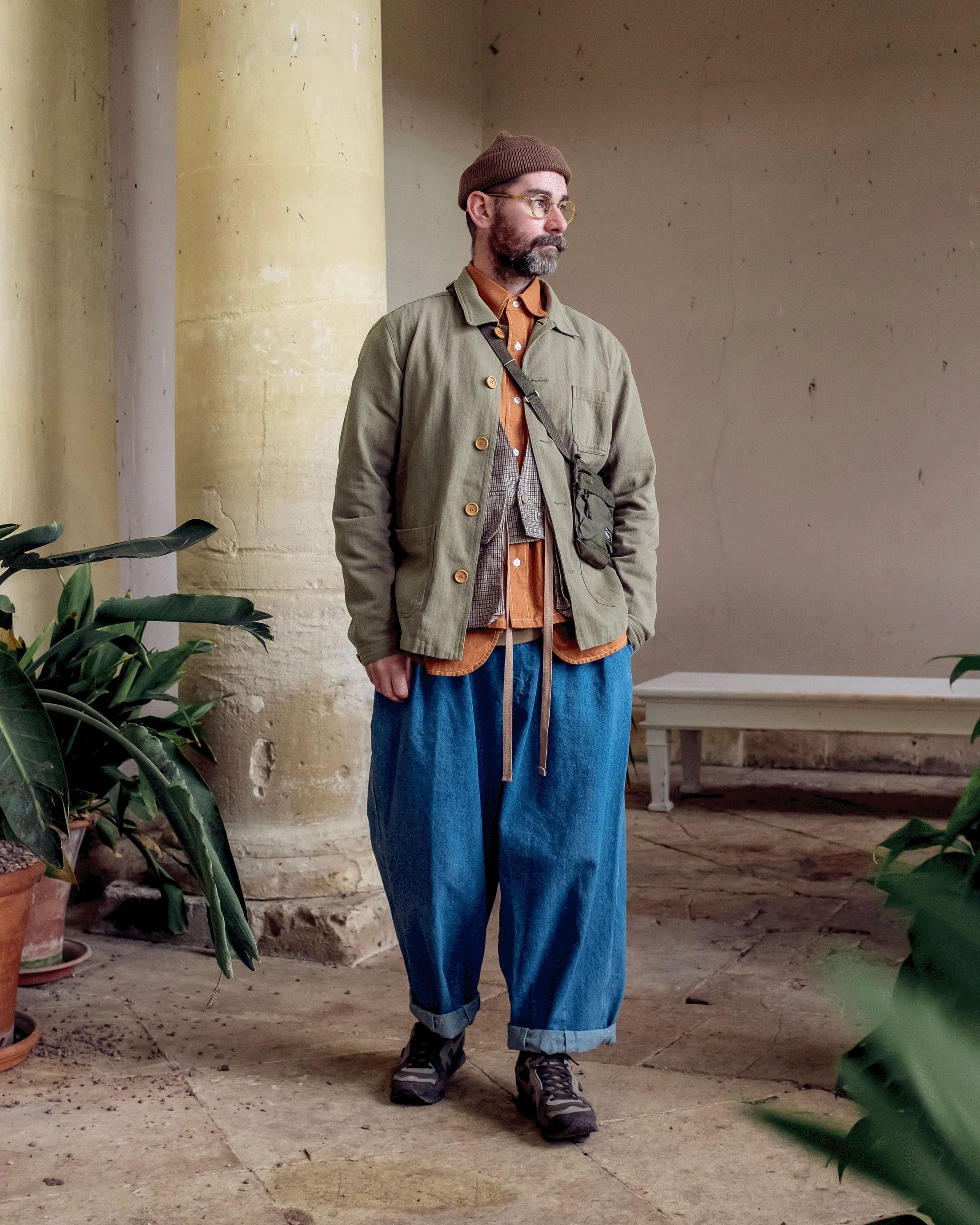 60s Style Herringbone Chore Jacket Army Green