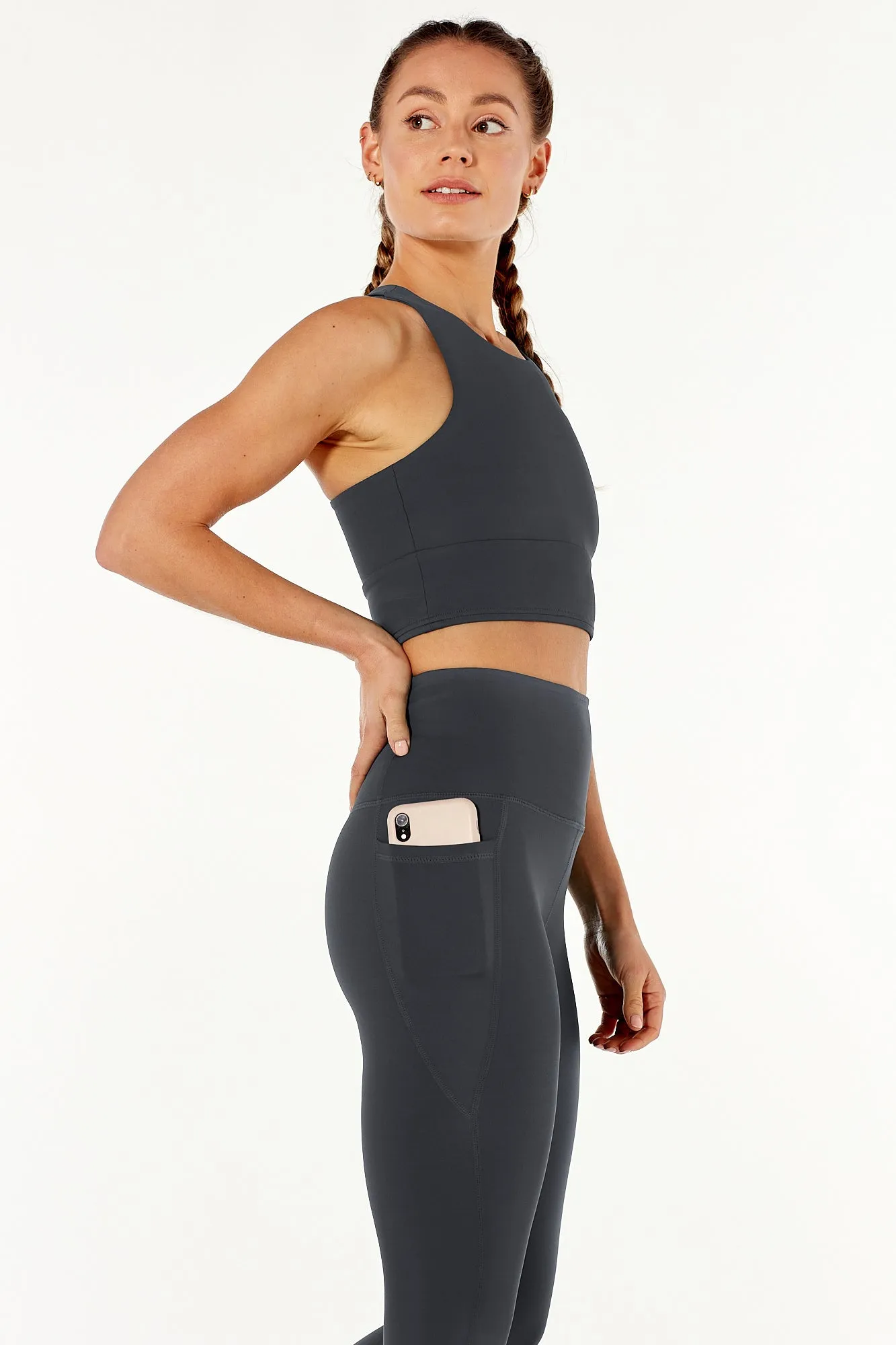 7/8 Sculpting High Waisted Pocket Legging Slate Grey