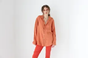 90s Slouchy Orange Linen Relaxed Shirt Dress