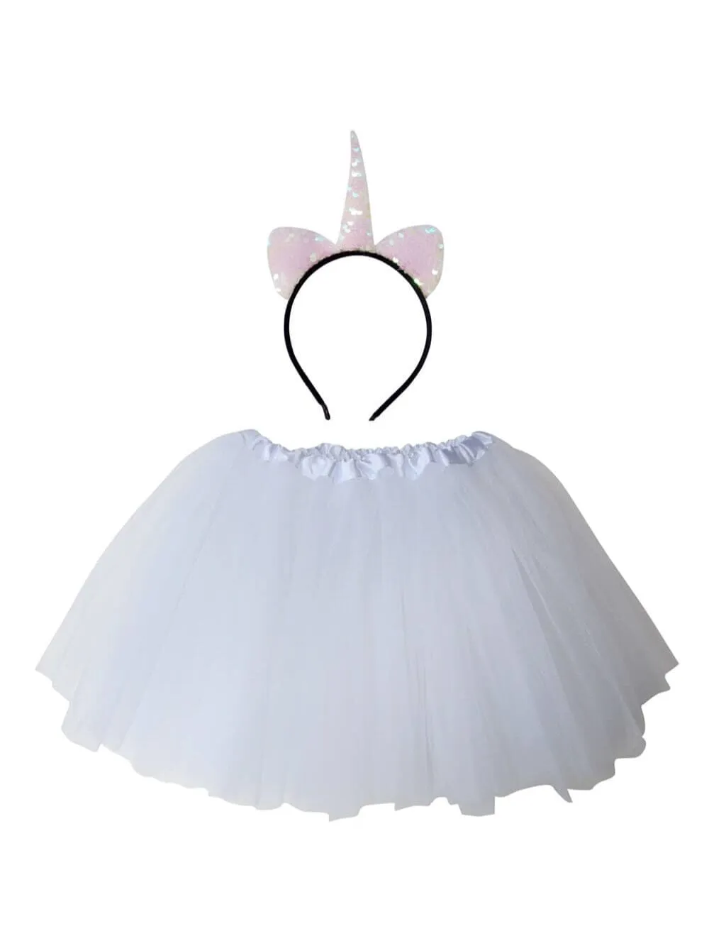 Adult White Unicorn Costume - Tutu Skirt & Flip Sequin Headband Horn Set for Adult or Plus Size