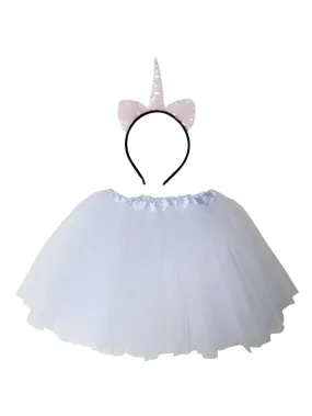 Adult White Unicorn Costume - Tutu Skirt & Flip Sequin Headband Horn Set for Adult or Plus Size