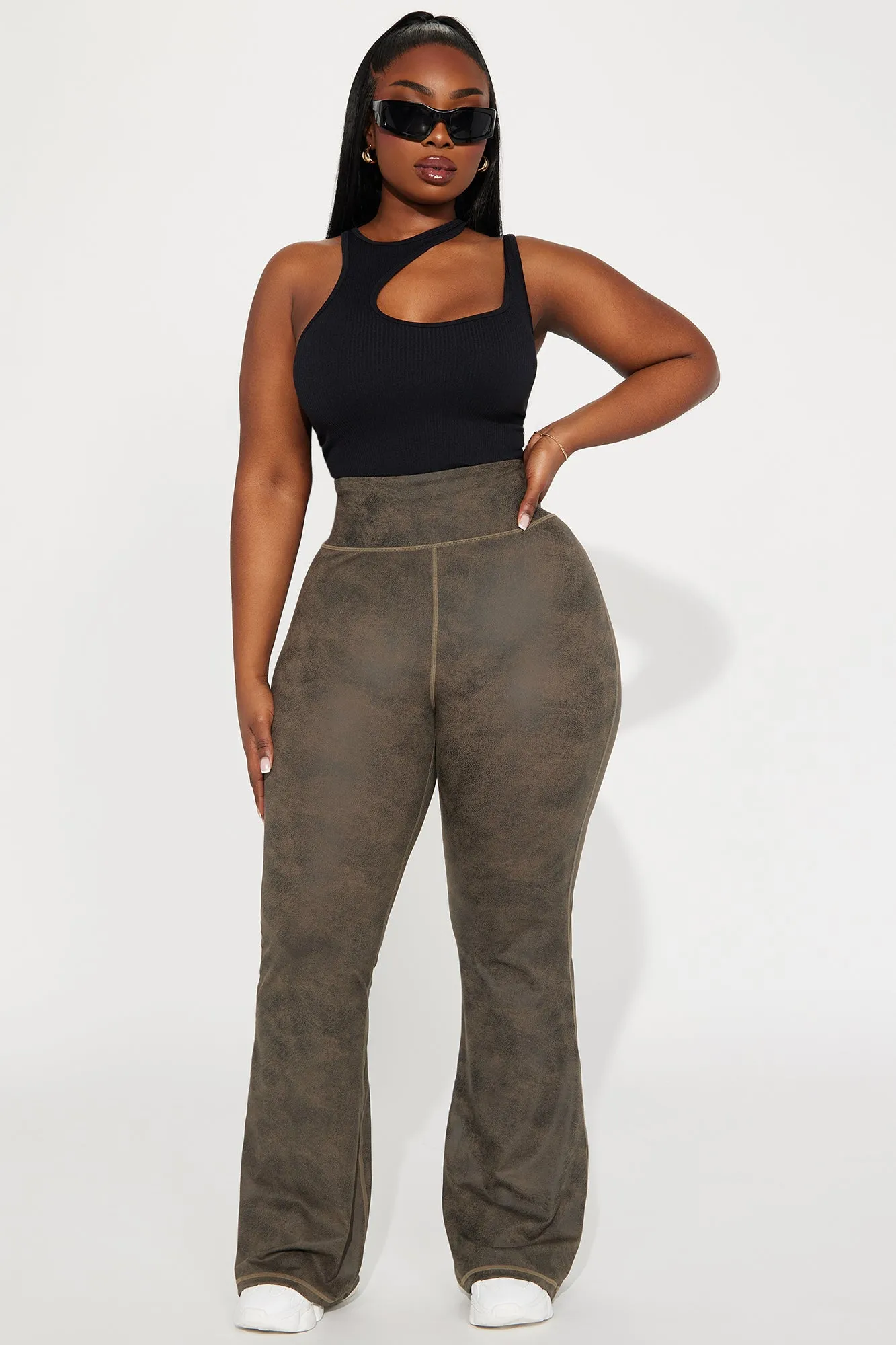 Angelica Washed Flare Legging - Brown
