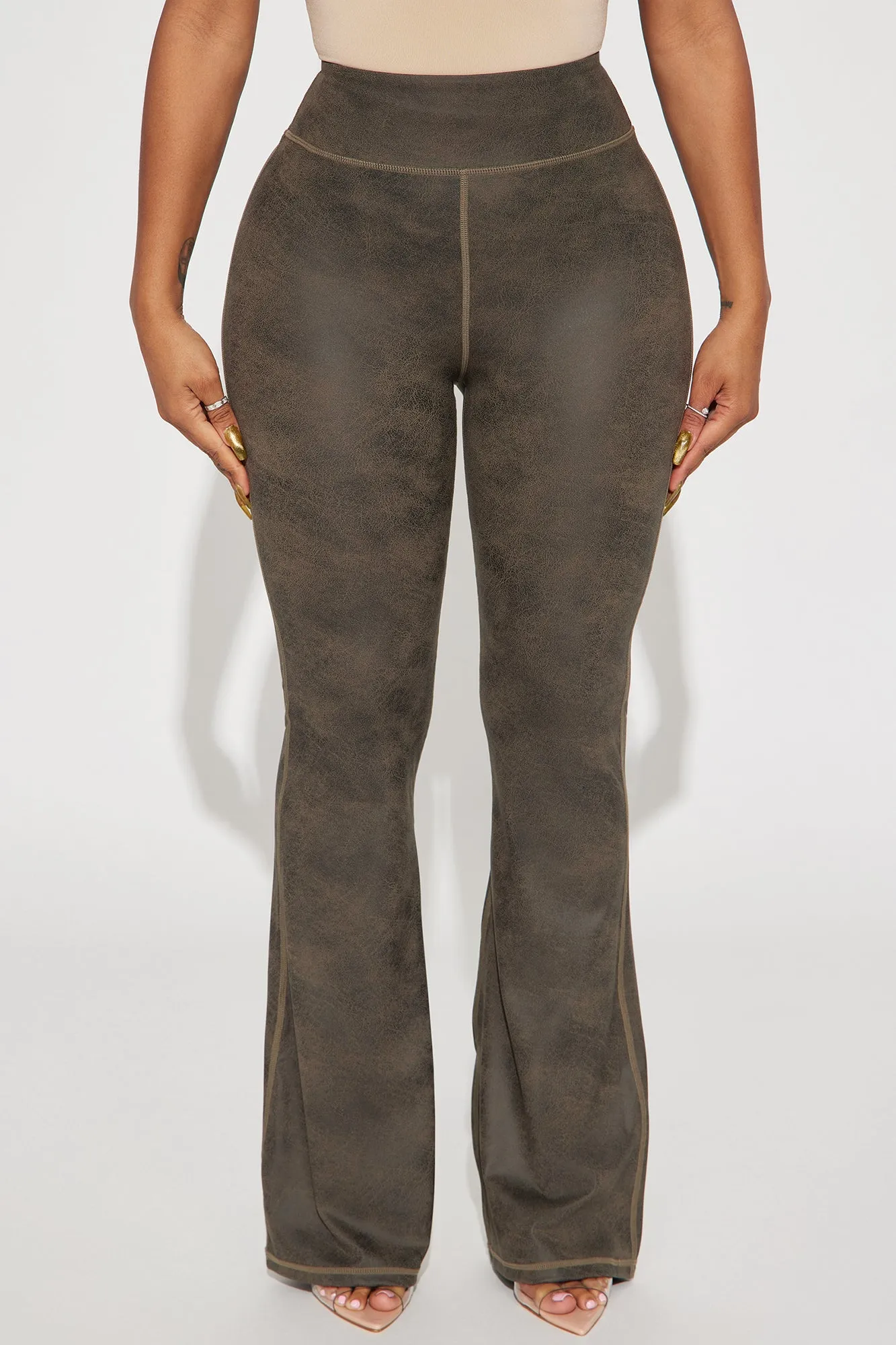 Angelica Washed Flare Legging - Brown
