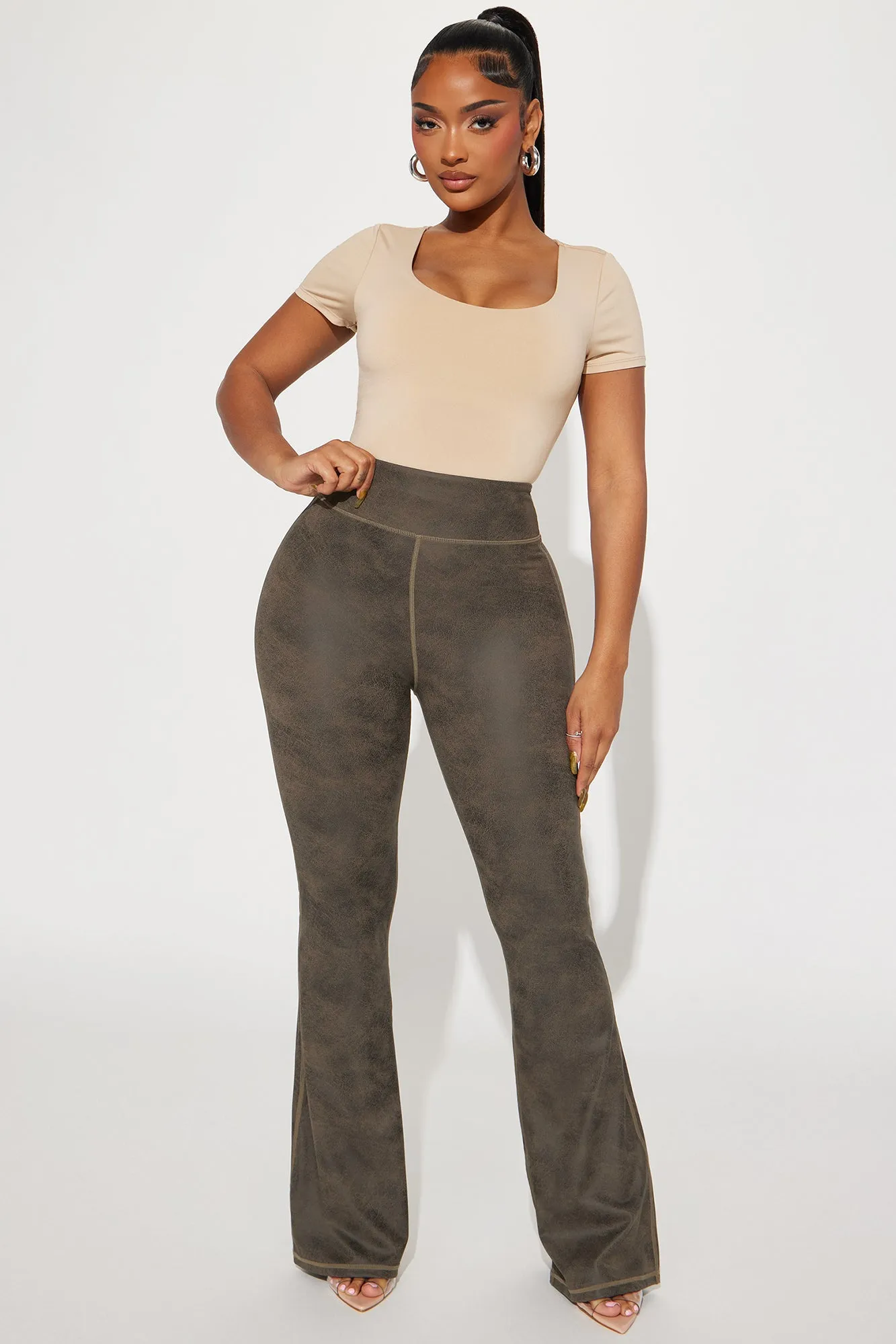 Angelica Washed Flare Legging - Brown