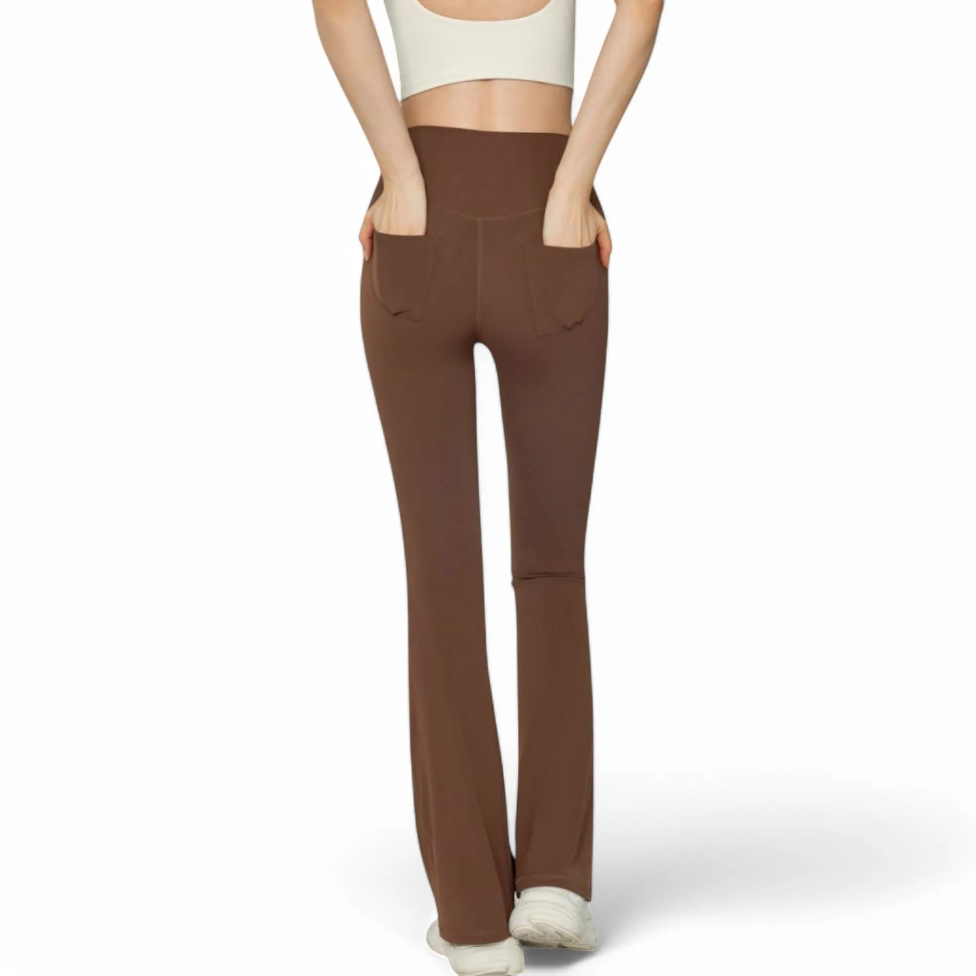Anna-Kaci Women's High-Waist Flared Leggings with Stretch Fabric and Contoured Fit
