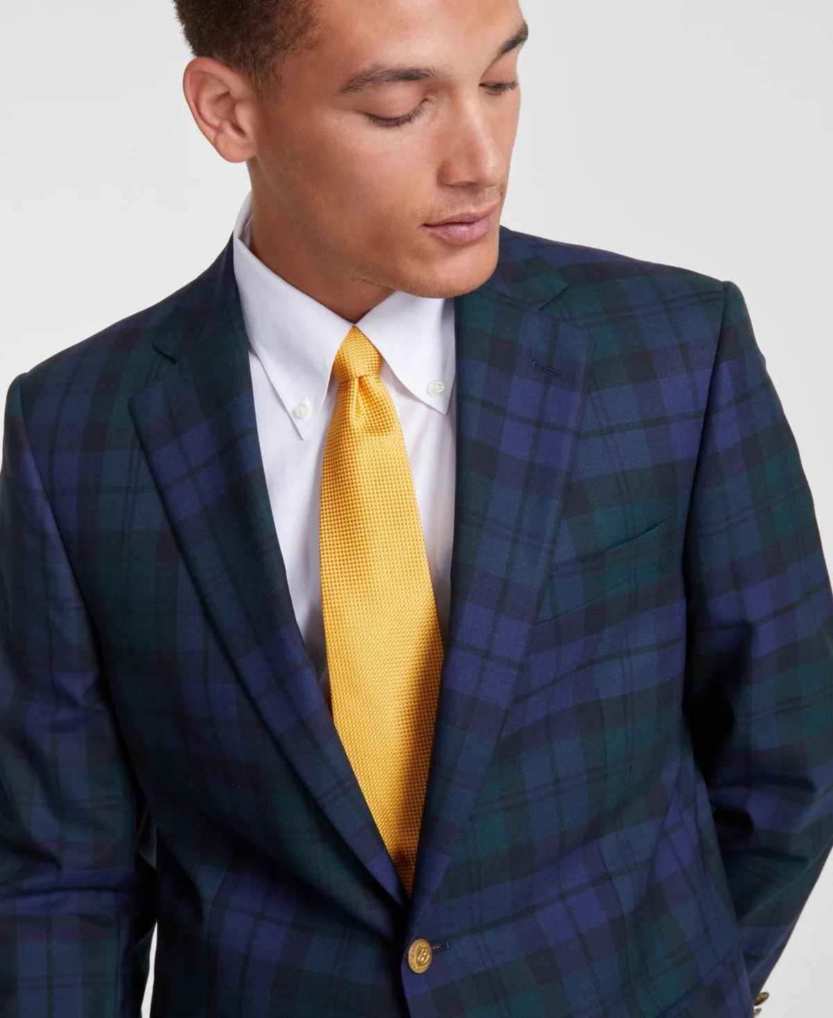 B By Brooks Brothers Mens Regular fit Sport Coat Blazer 38 S Blue Plaid Stretch