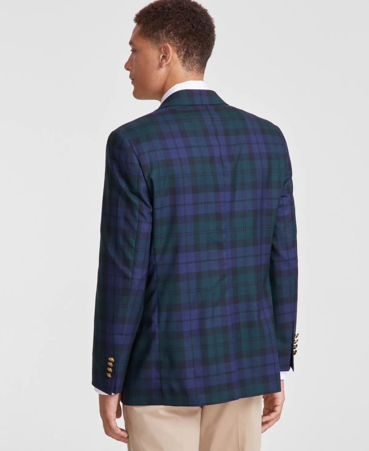 B By Brooks Brothers Mens Regular fit Sport Coat Blazer 38 S Blue Plaid Stretch