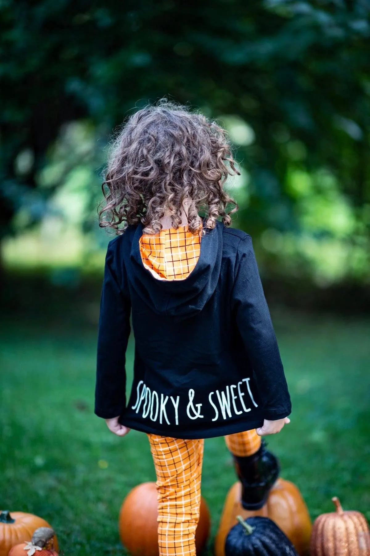 Black Cat Orange Plaid Hoodie Set