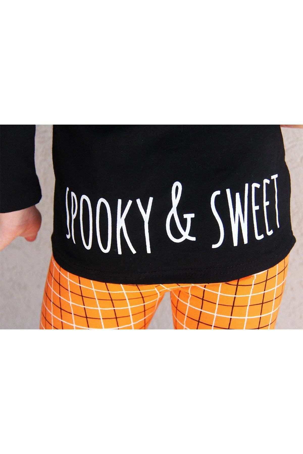 Black Cat Orange Plaid Hoodie Set