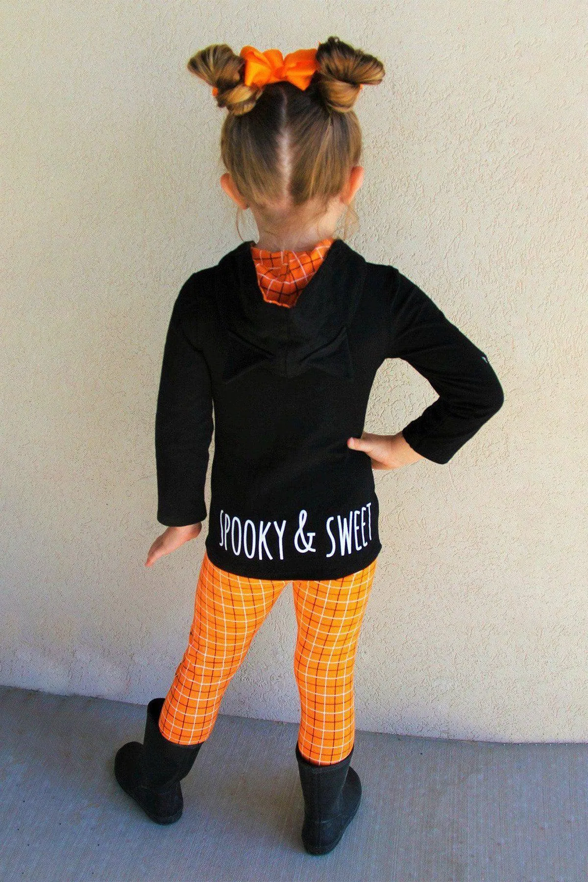 Black Cat Orange Plaid Hoodie Set