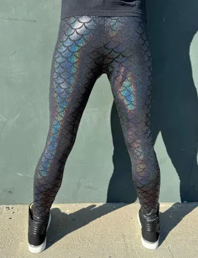 Black Fish Merman Meggings // Great Festival Mermaid Costume // Sparkly Holographic Merman Leggings