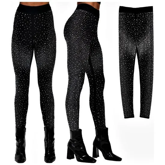 Black Leggings with All Over Rhinestones