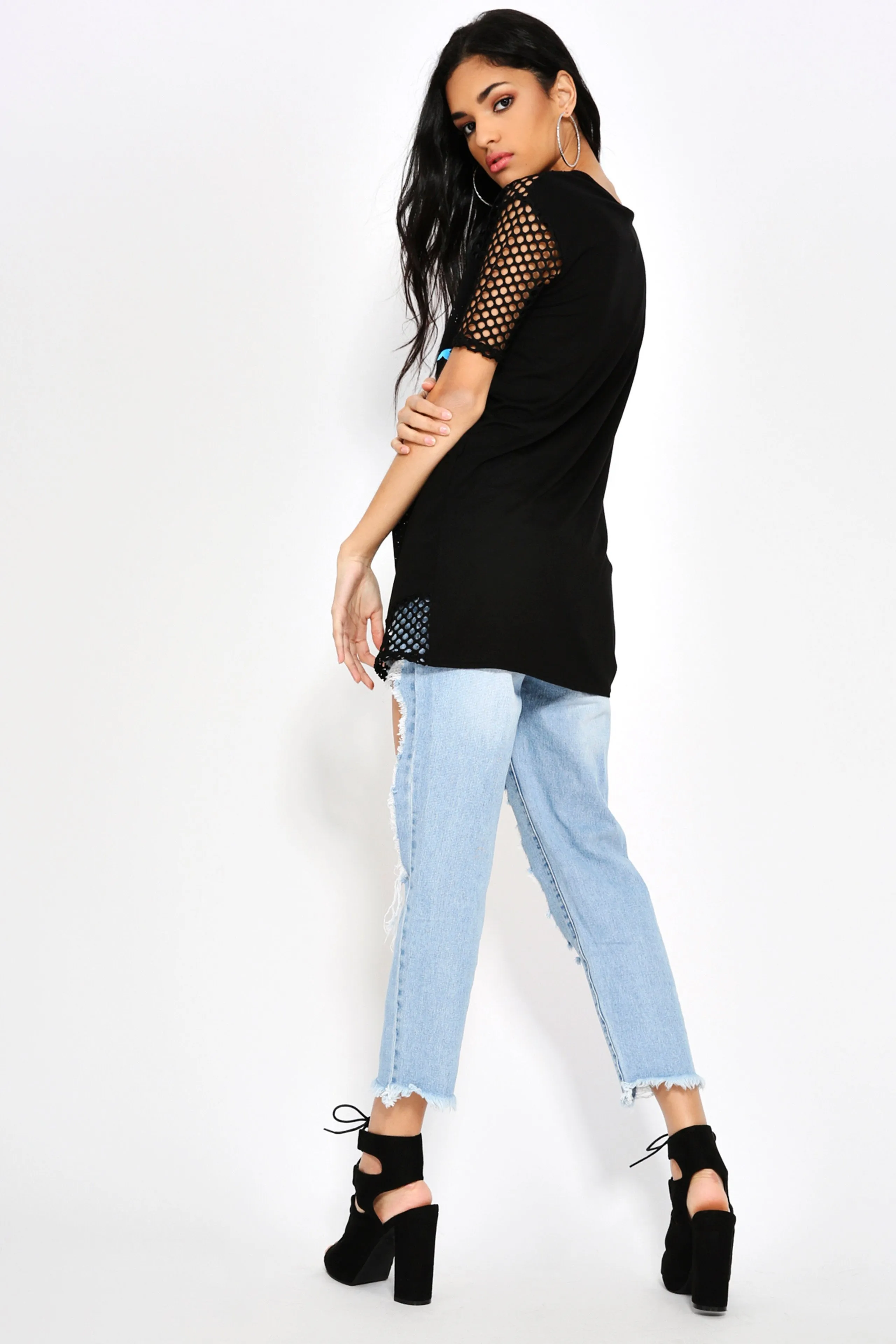Black Printed Fishnet Dress