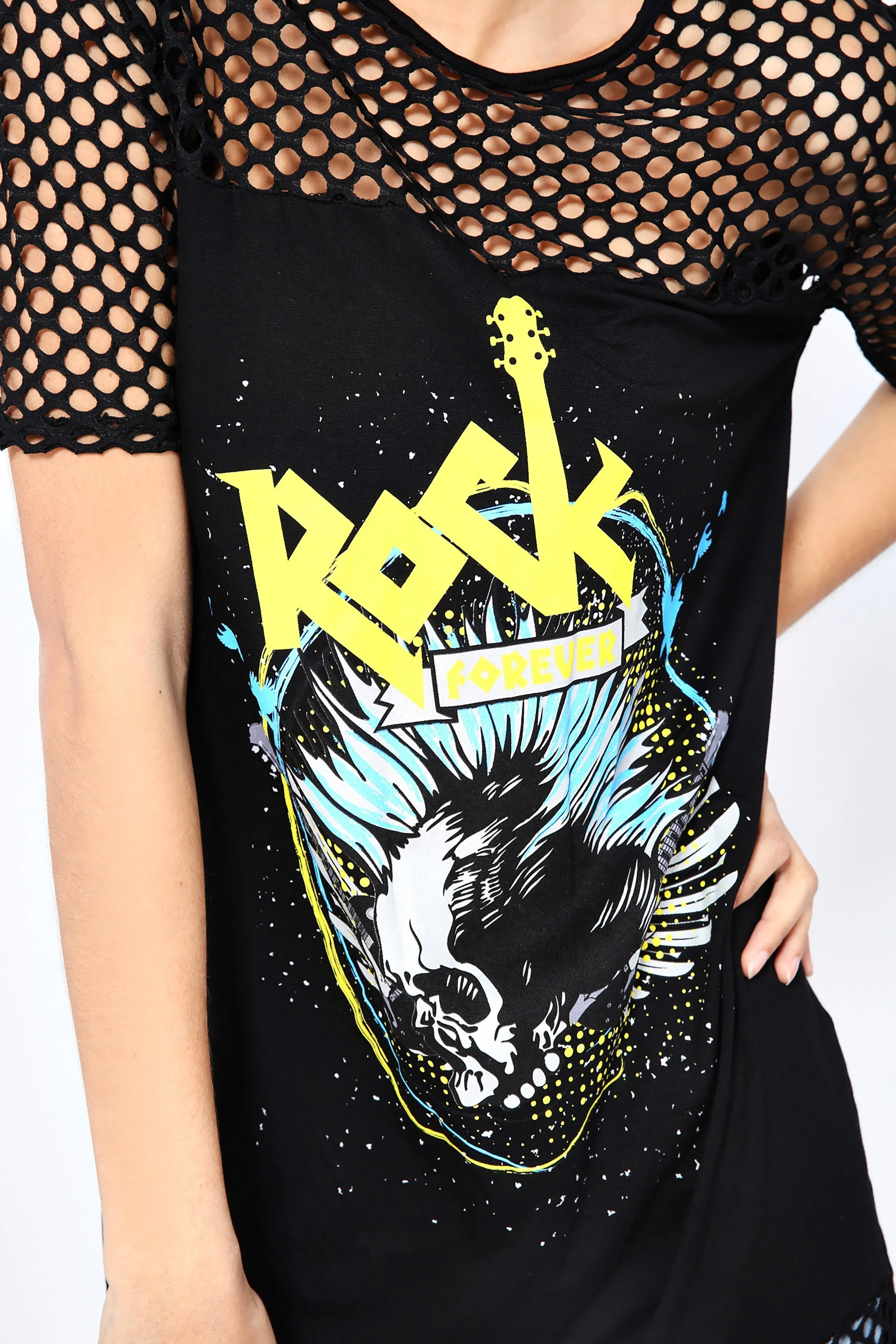 Black Printed Fishnet Dress