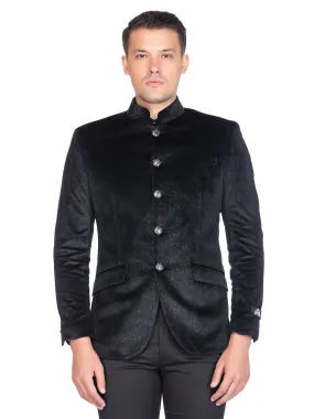 Black Velvet Self Design Bandhgala