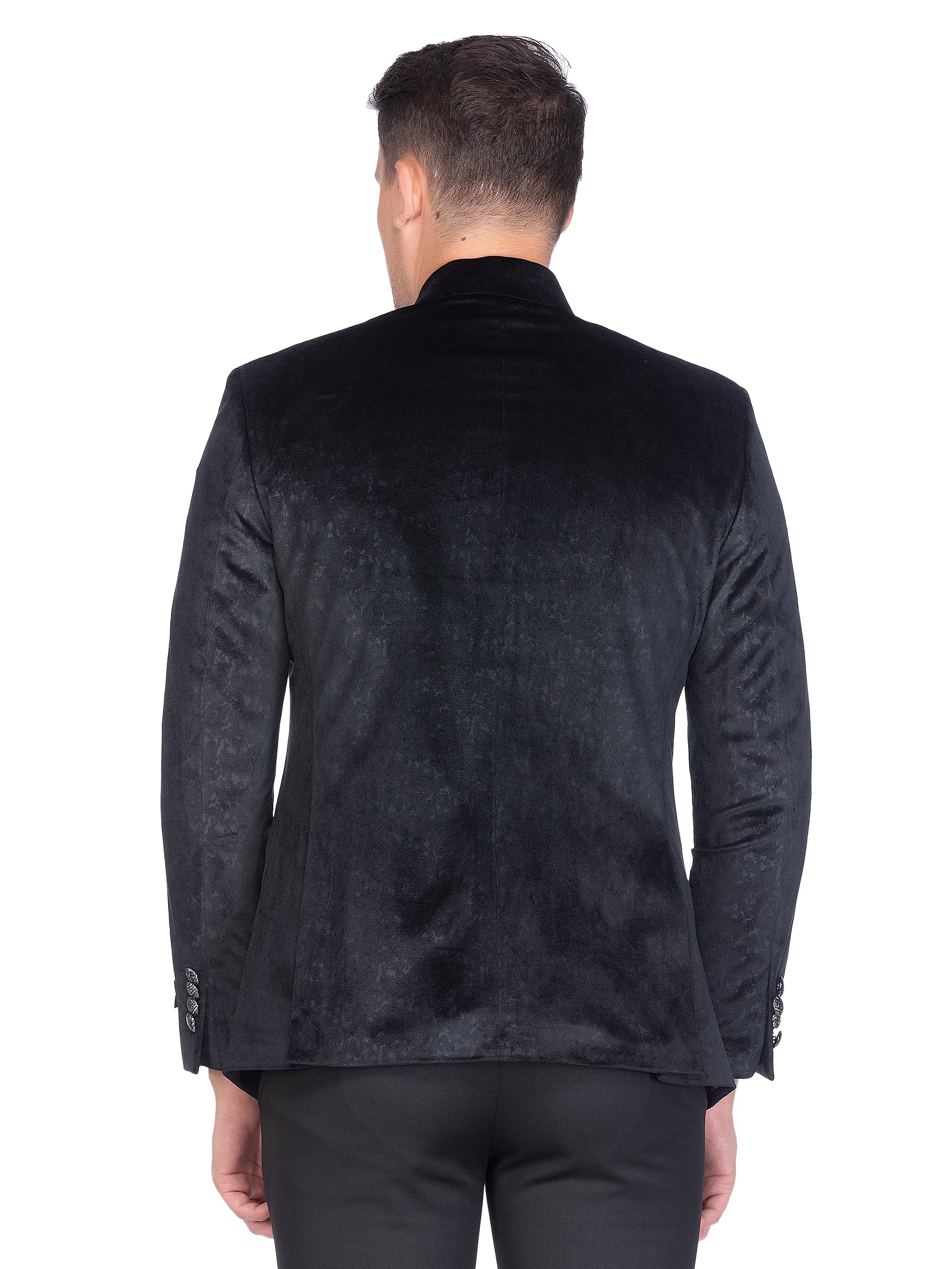 Black Velvet Self Design Bandhgala