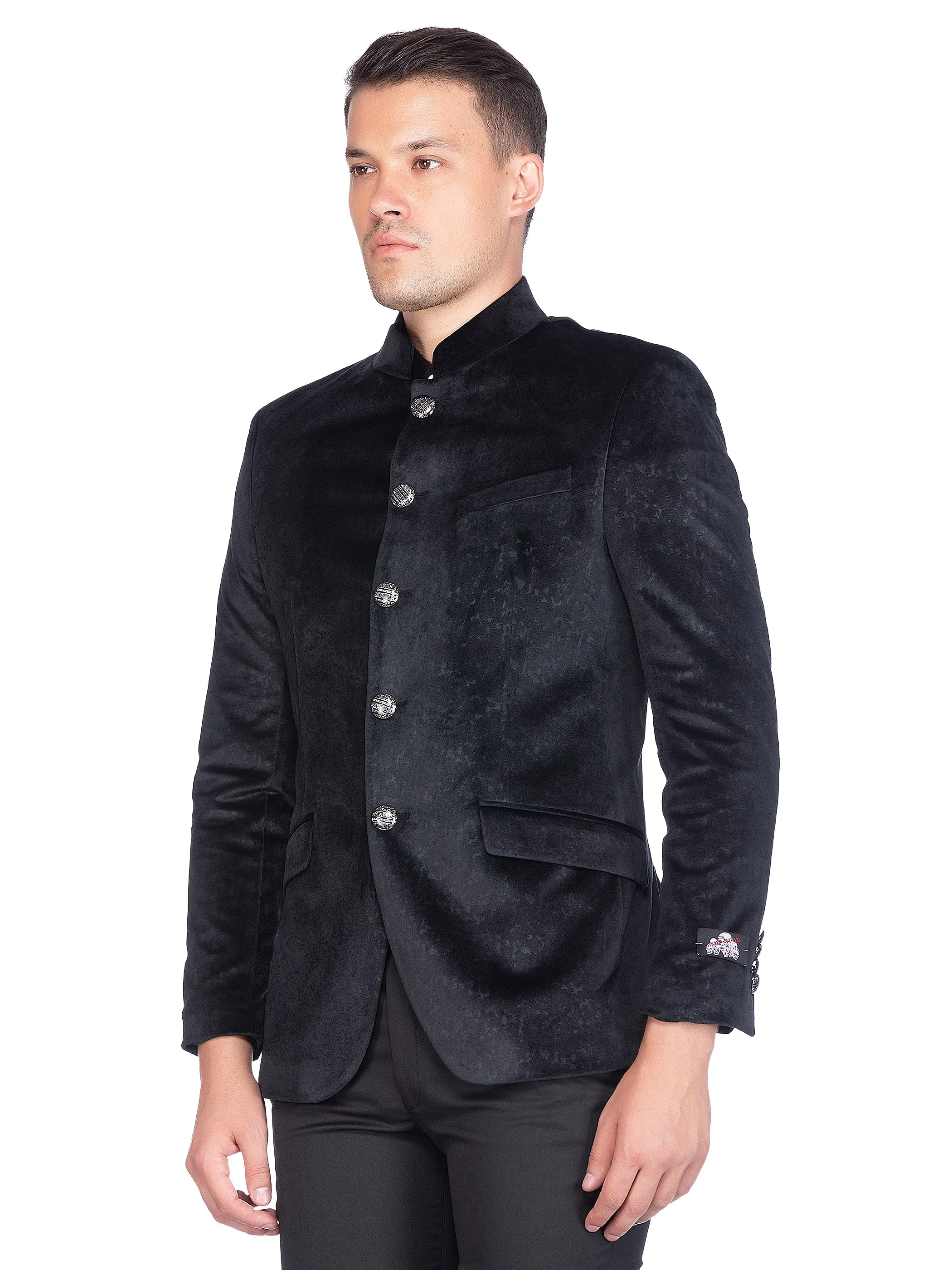 Black Velvet Self Design Bandhgala