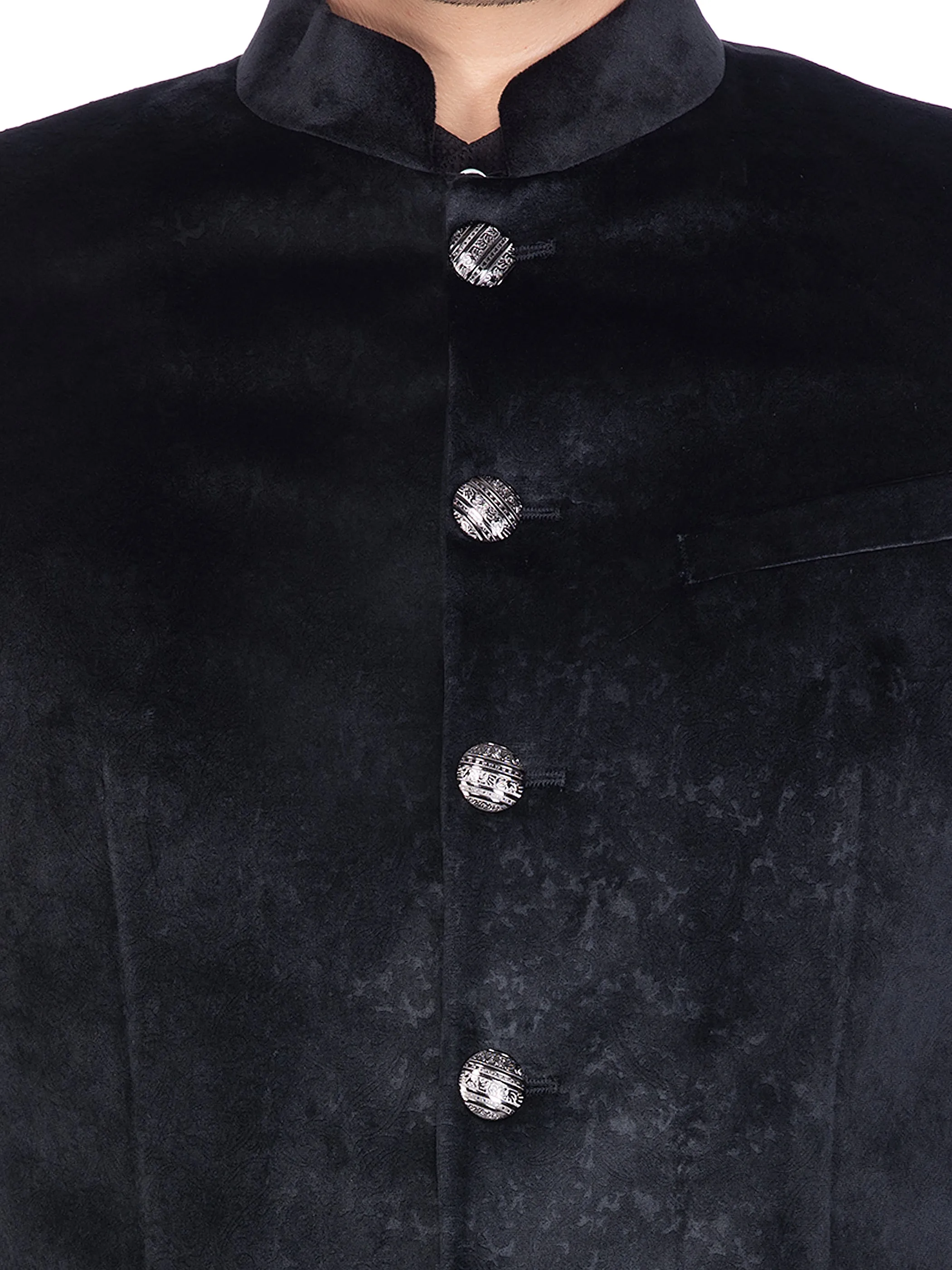 Black Velvet Self Design Bandhgala