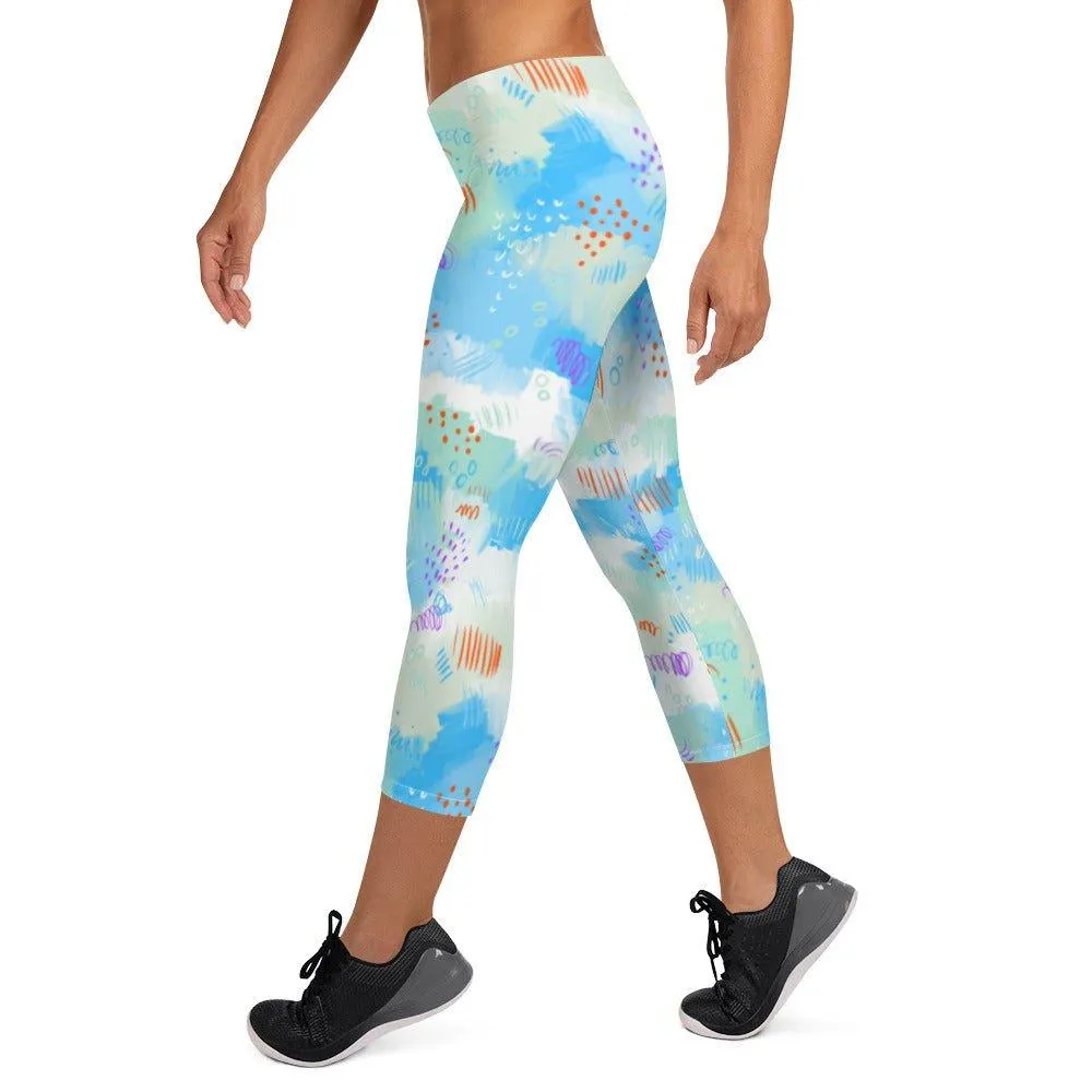 Blue Abstract Women's Capri Leggings