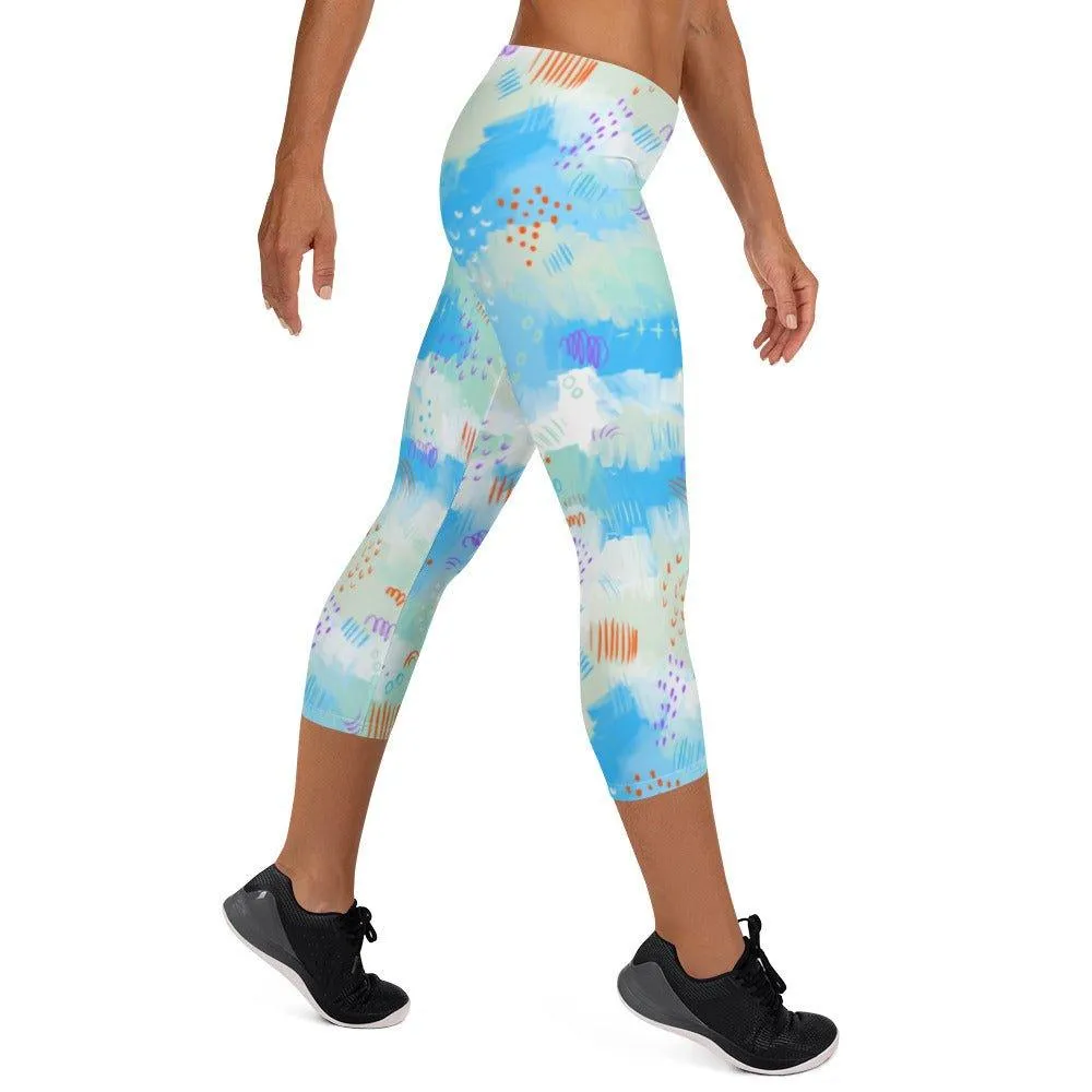 Blue Abstract Women's Capri Leggings