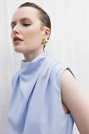 Blue Sheer Cowl Neck Blouse