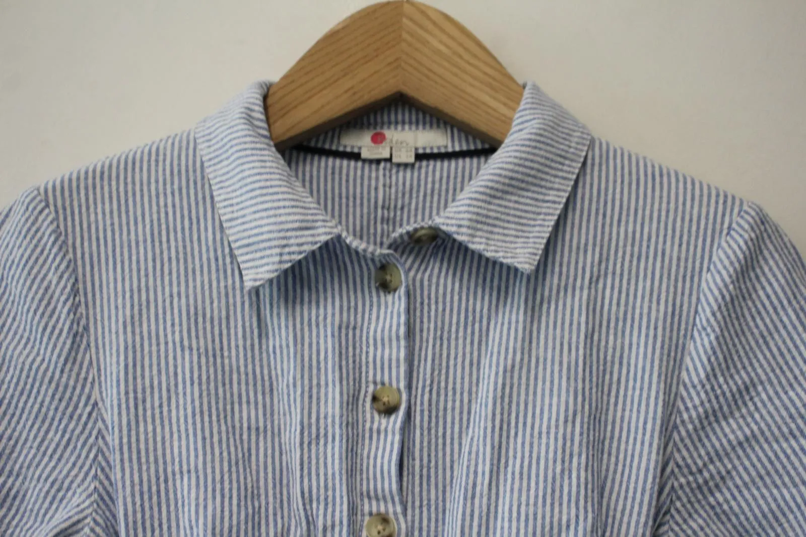 BODEN Ladeis Blue & White Stripe Linen Cotton Blend Belted Mini Shirt Dress UK6