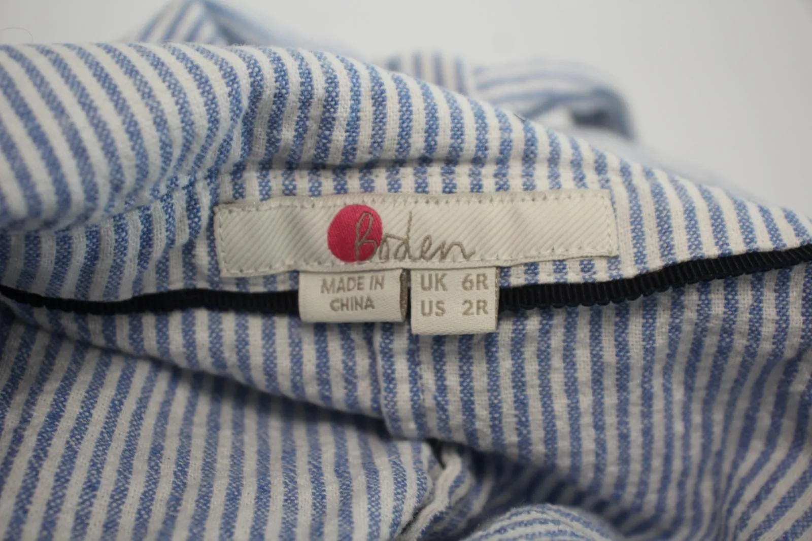 BODEN Ladeis Blue & White Stripe Linen Cotton Blend Belted Mini Shirt Dress UK6