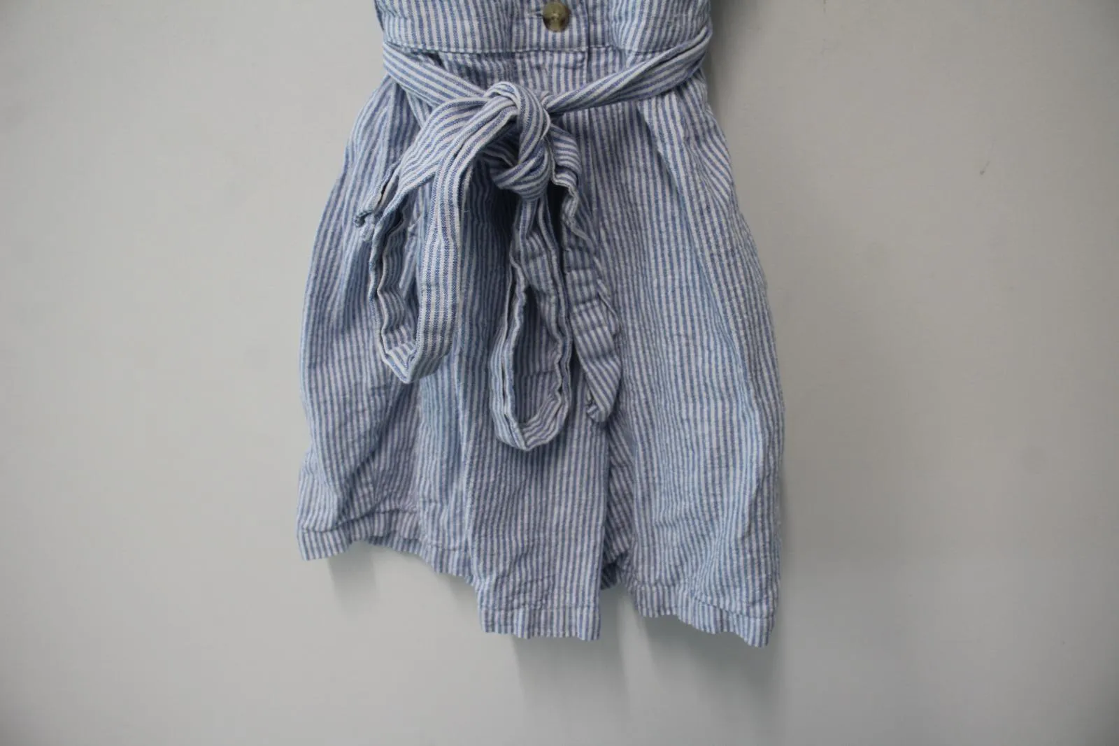 BODEN Ladeis Blue & White Stripe Linen Cotton Blend Belted Mini Shirt Dress UK6