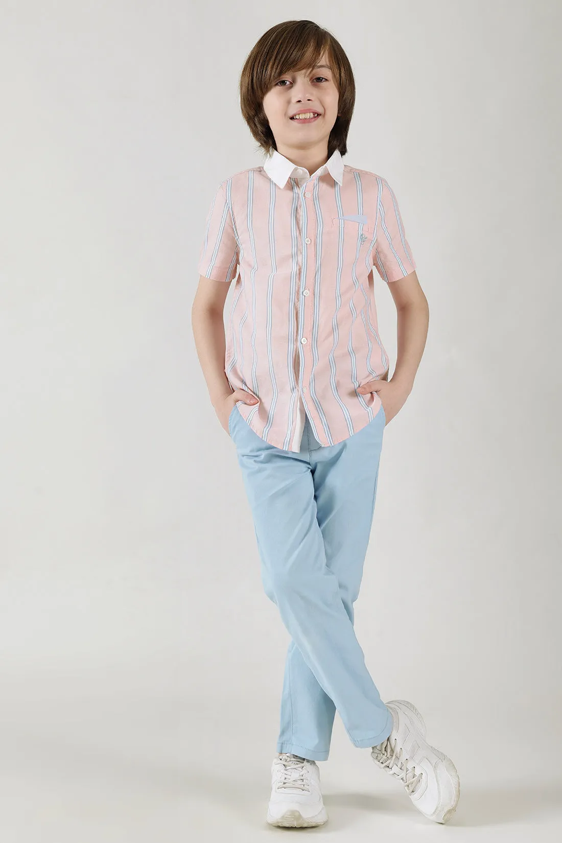 Boys Blue Regular Fit Solid Chinos by One Friday