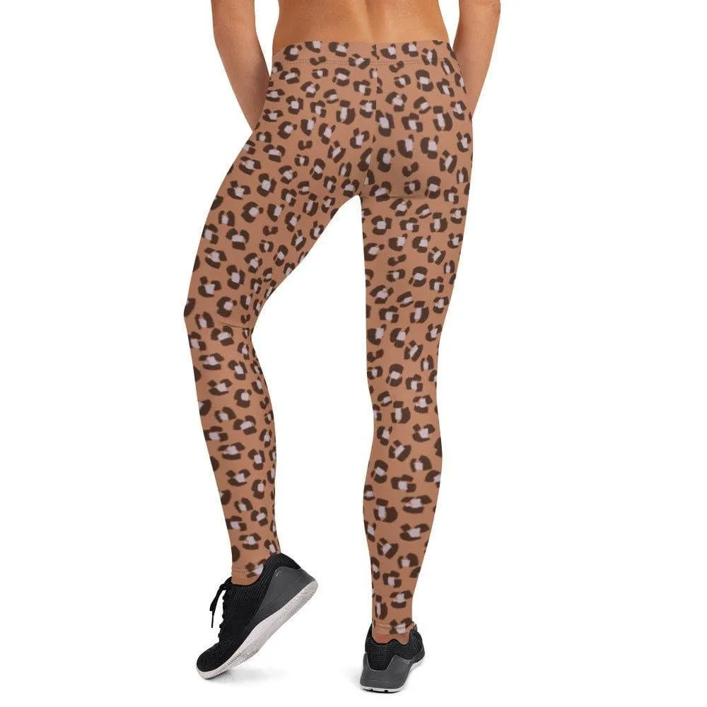 Brown Animal Print Women's Mid-Rise Leggings