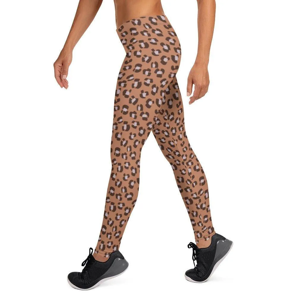 Brown Animal Print Women's Mid-Rise Leggings
