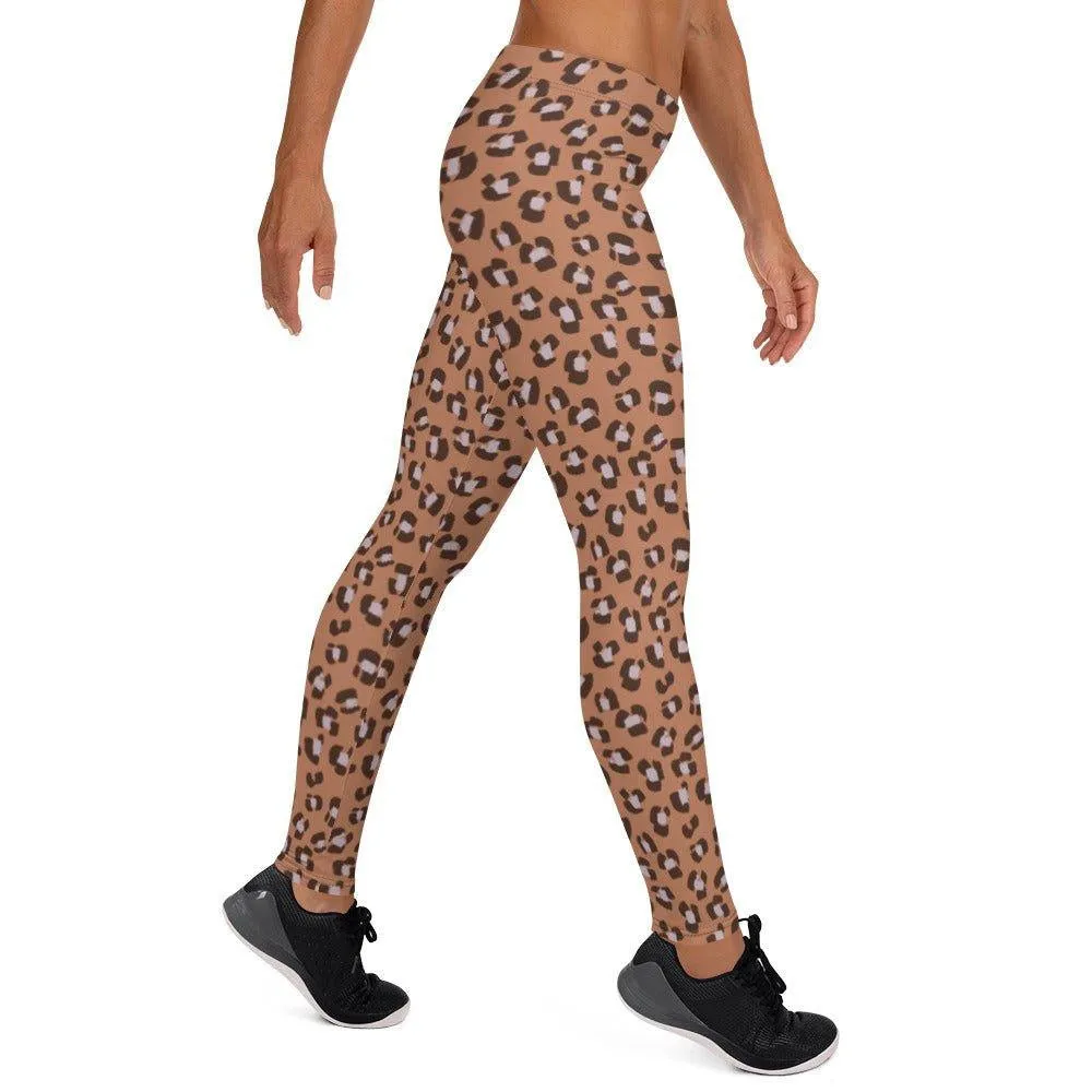 Brown Animal Print Women's Mid-Rise Leggings