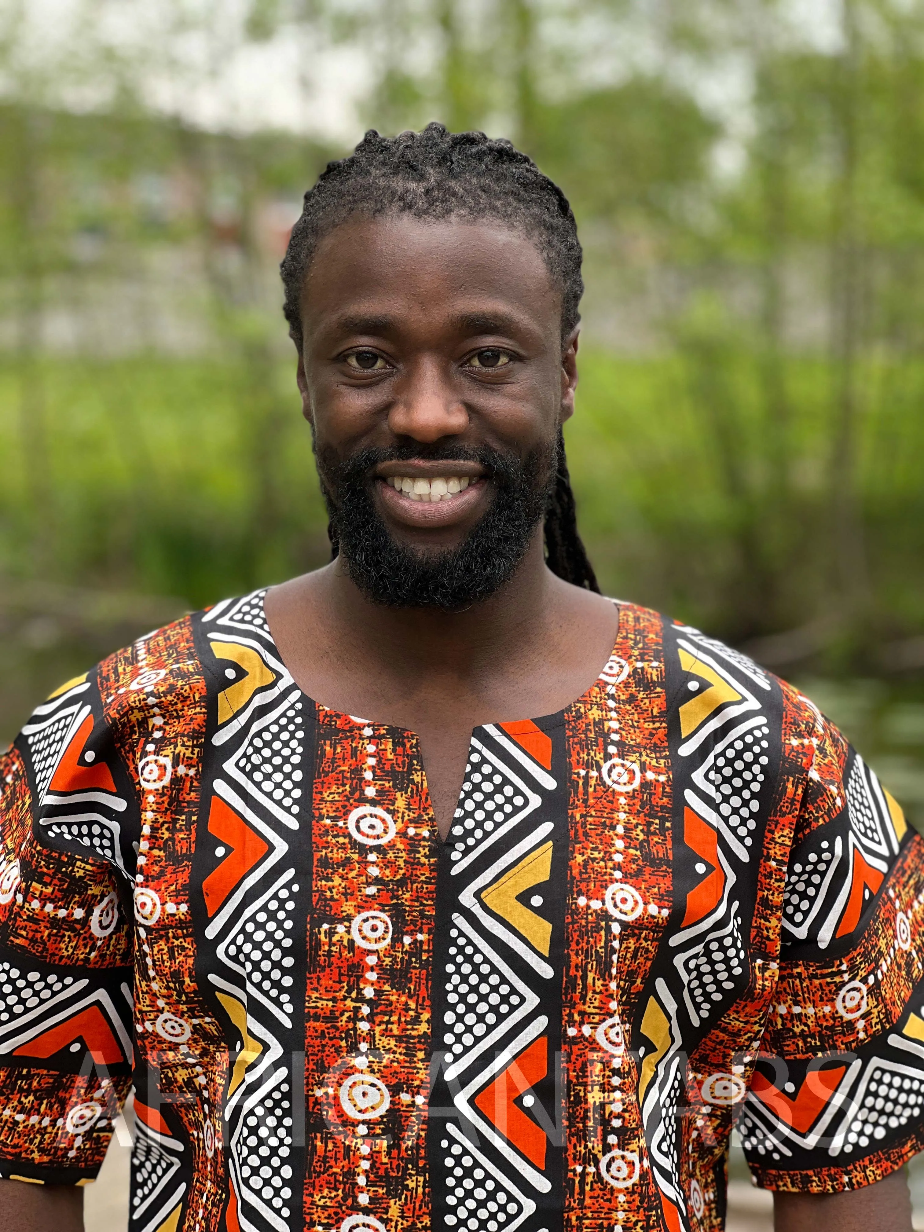 Brown / orange Bogolan Dashiki Shirt / Dashiki Dress - African print top - Unisex